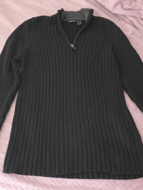 DKNY Black Ribbed Half-Zip Pullover